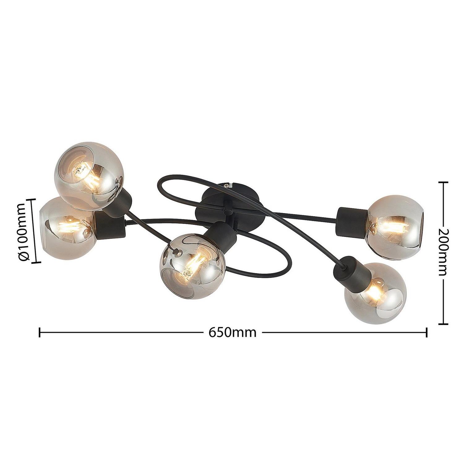 Suspension Lindby Elaina de qualité B, ampoule E14, 5 lumières, noir/fumé