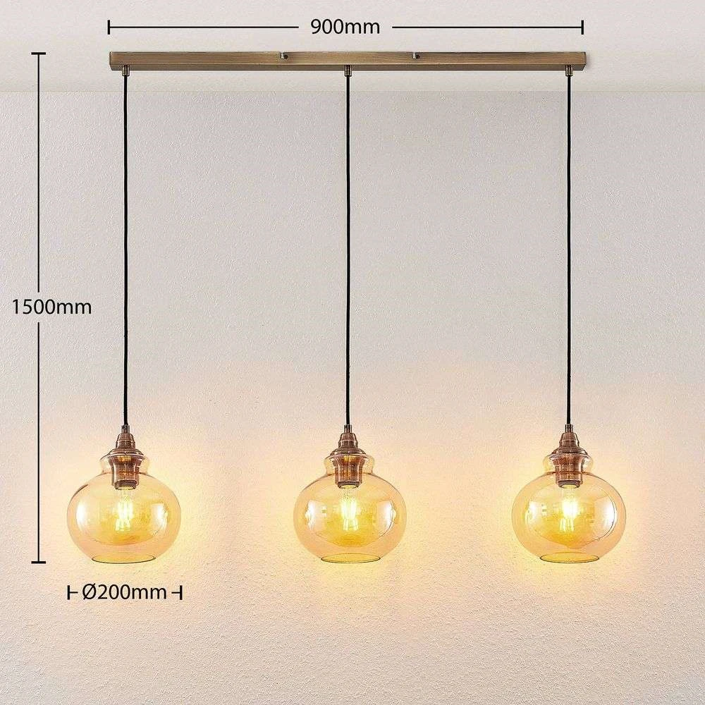 B-Ware Lindby Tymoni Glas Pendelleuchte Hängeleuchte Deckenlampe Lampe Amber 3 Flammig