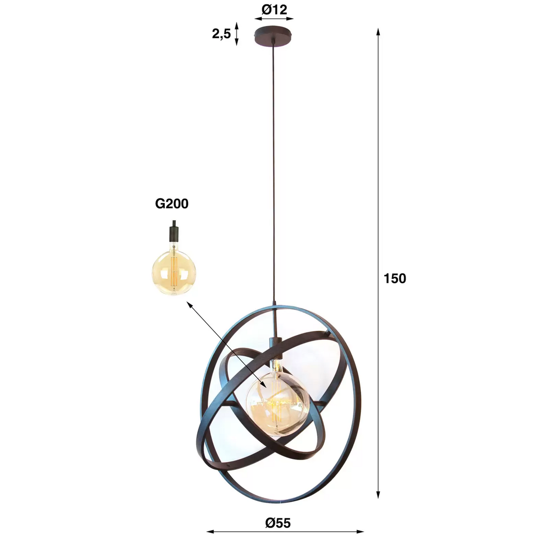 Hängeleuchte Orbit Hängelampe Deckenlampe Leuchte mit drei Ringen 1-flg schwarz