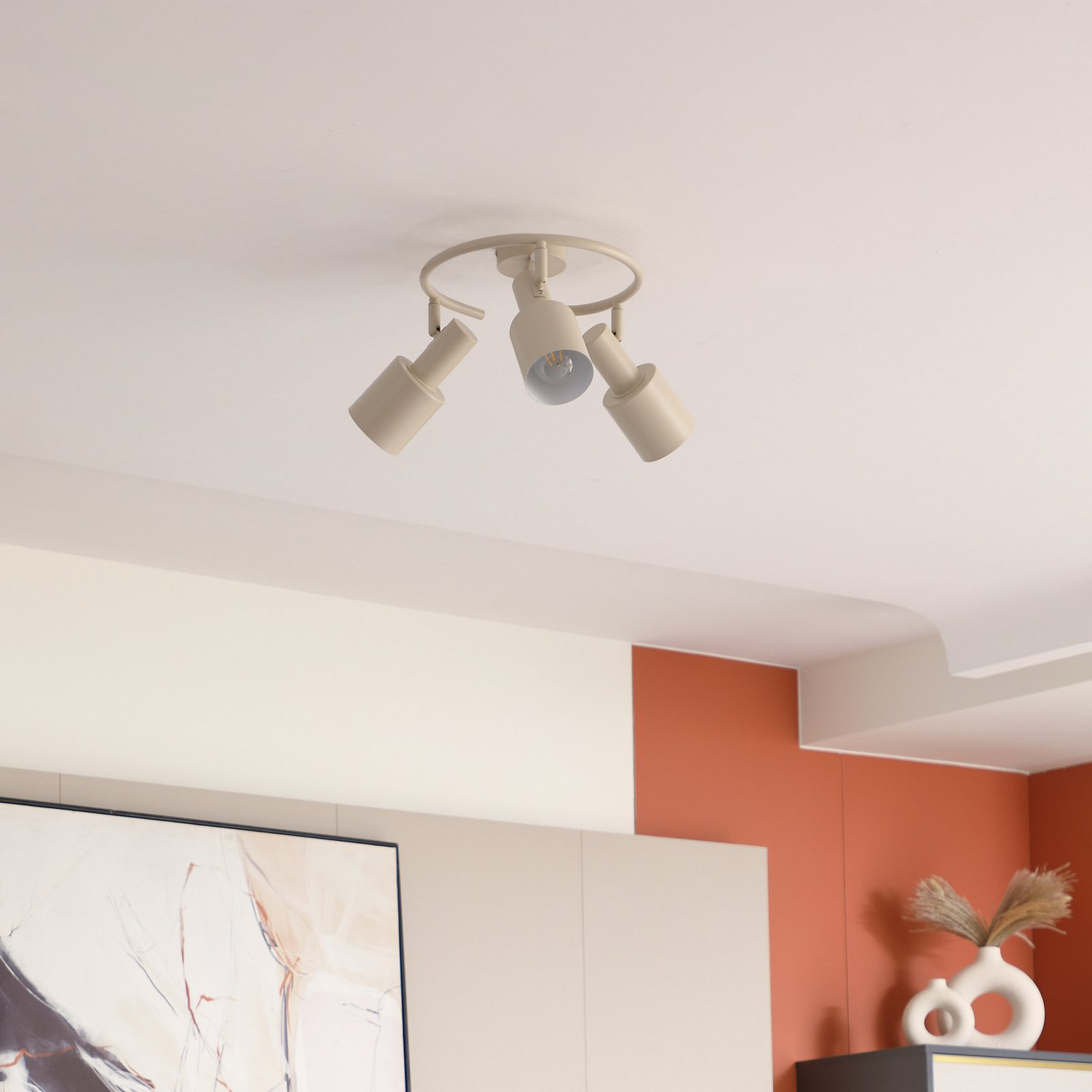 Spot de plafond Lindby Ovelia en fer beige, lampe de plafond, ampoule E27, produit de seconde main.