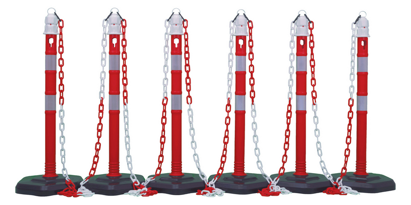 Cimco Kettenständer Absperrsystem Kunststoff 4 Pfosten 4 Ketten Rot Weiß Schwarz B-Ware - 4021103017791