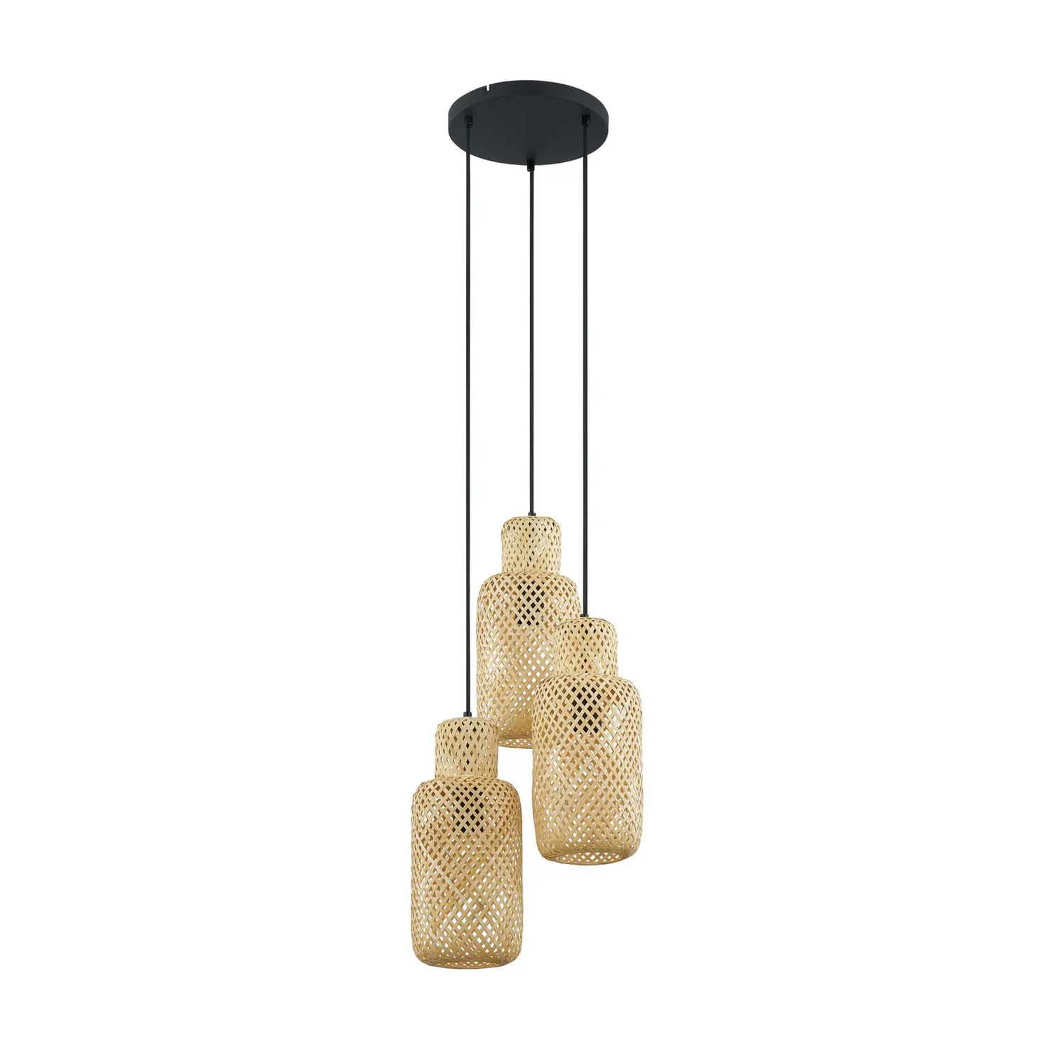 Suspension Lindby Venora, lampe suspendue, plafonnier, rosace en bambou, produit de seconde main.