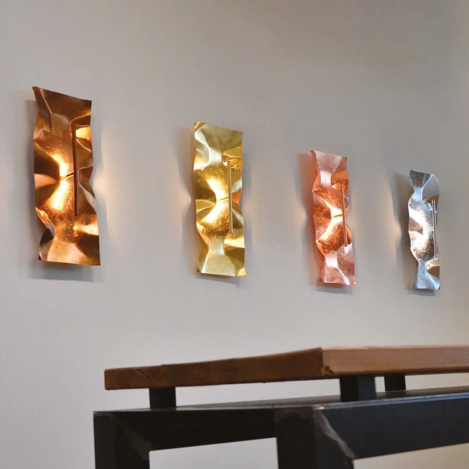 B-Ware Knikerboker Wandleuchte Wandlampe Crash Tube Blattgold Stahl Siehe Text/Foto - 5538156