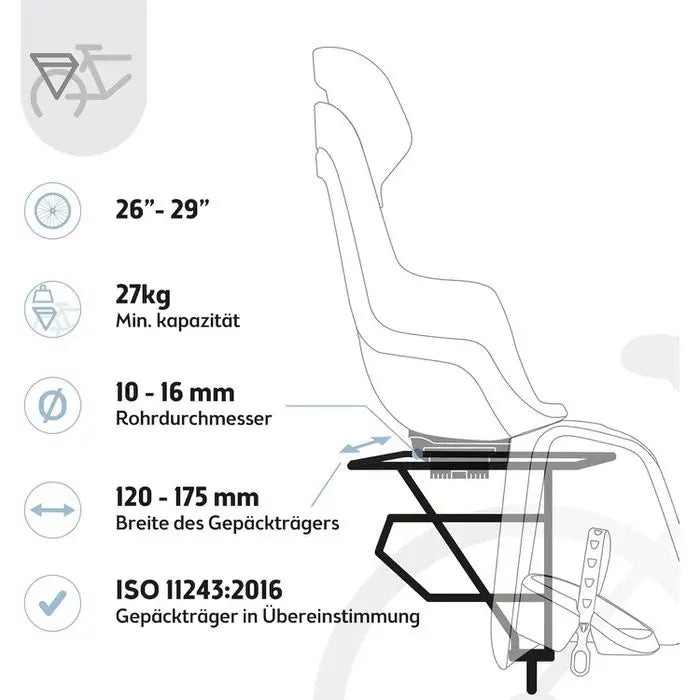 Bobike Fahrrad Kindersitz Fahrradsitz Kindersitz 9 22kg Schwarz Gepäckträger B-Ware