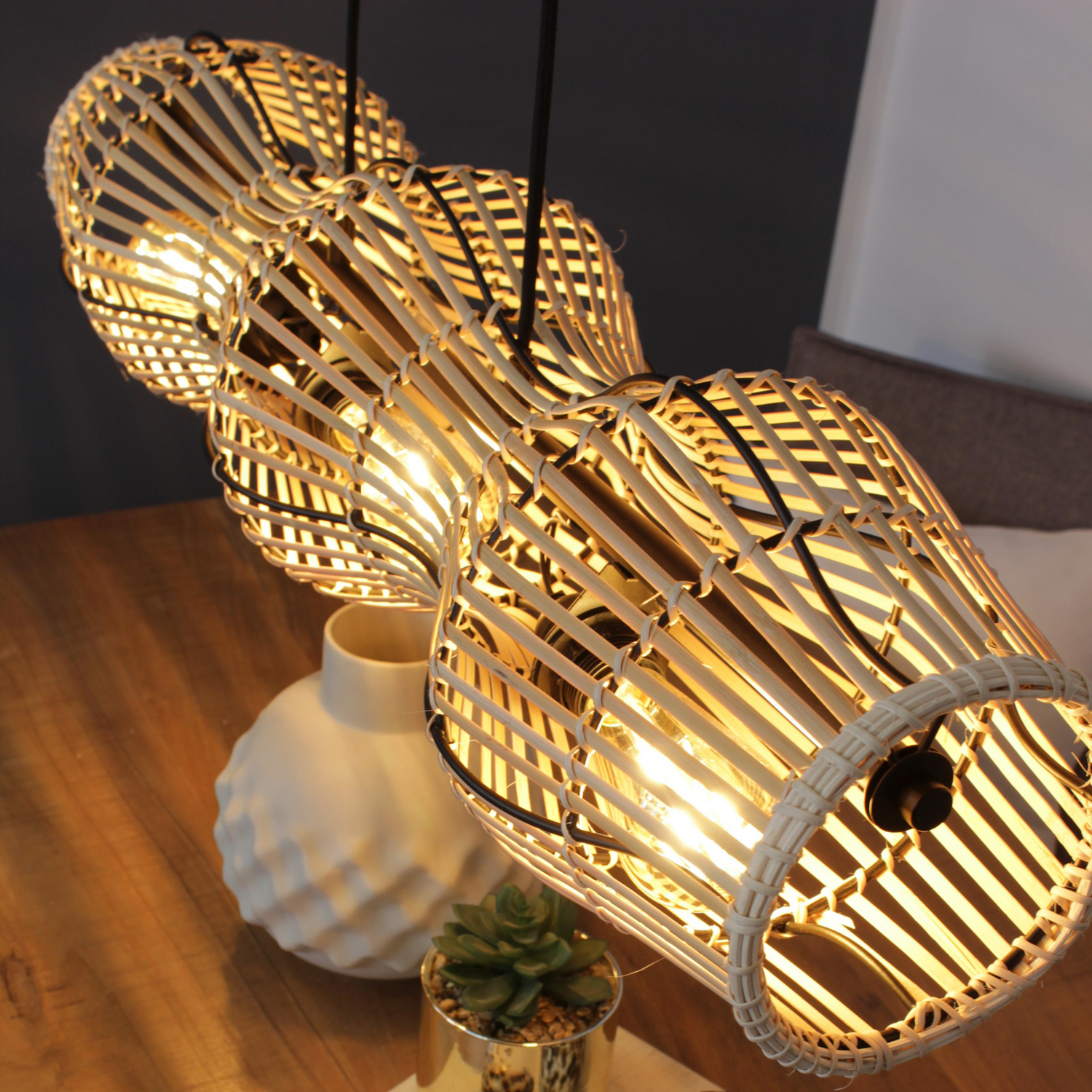 Eco Light Hängeleuchte Bamboo Hängelampe Deckenlampe Lampe Led Natur 3 Flammig   B-Ware - 4250294322913