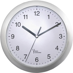 B-Ware 56787 Funk Wanduhr 25 cm x 3.8 cm Silber Uhr Analog Zeiger Kunststoff