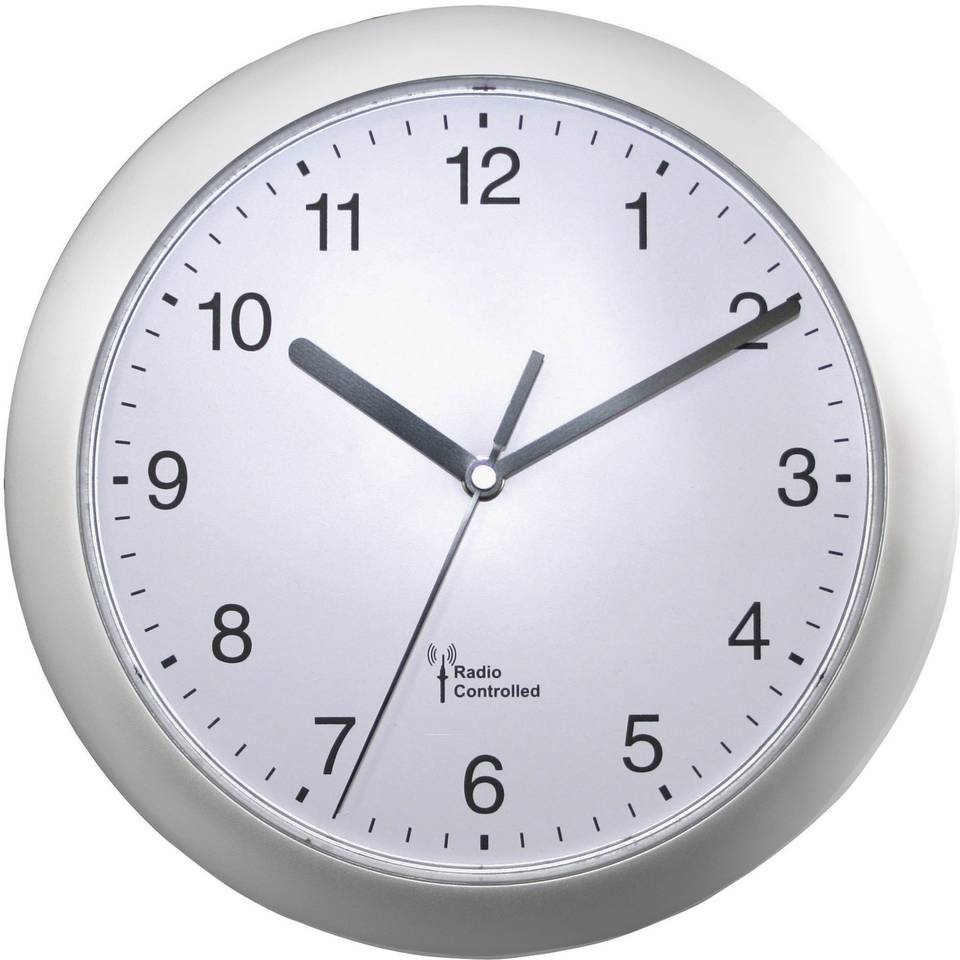 56787 Funk Wanduhr 25 cm x 3.8 cm Silber Uhr Analog Zeiger Kunststoff - 4019186567876