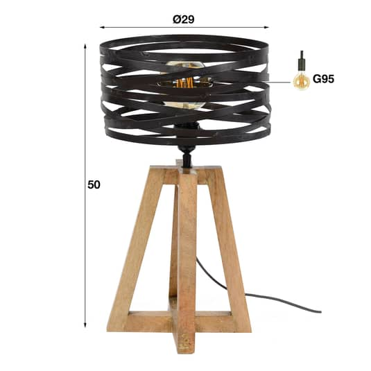 Lampe de table Stolna, modèle Crossround, avec pied trépied en bois, 40 W, produit de seconde main 