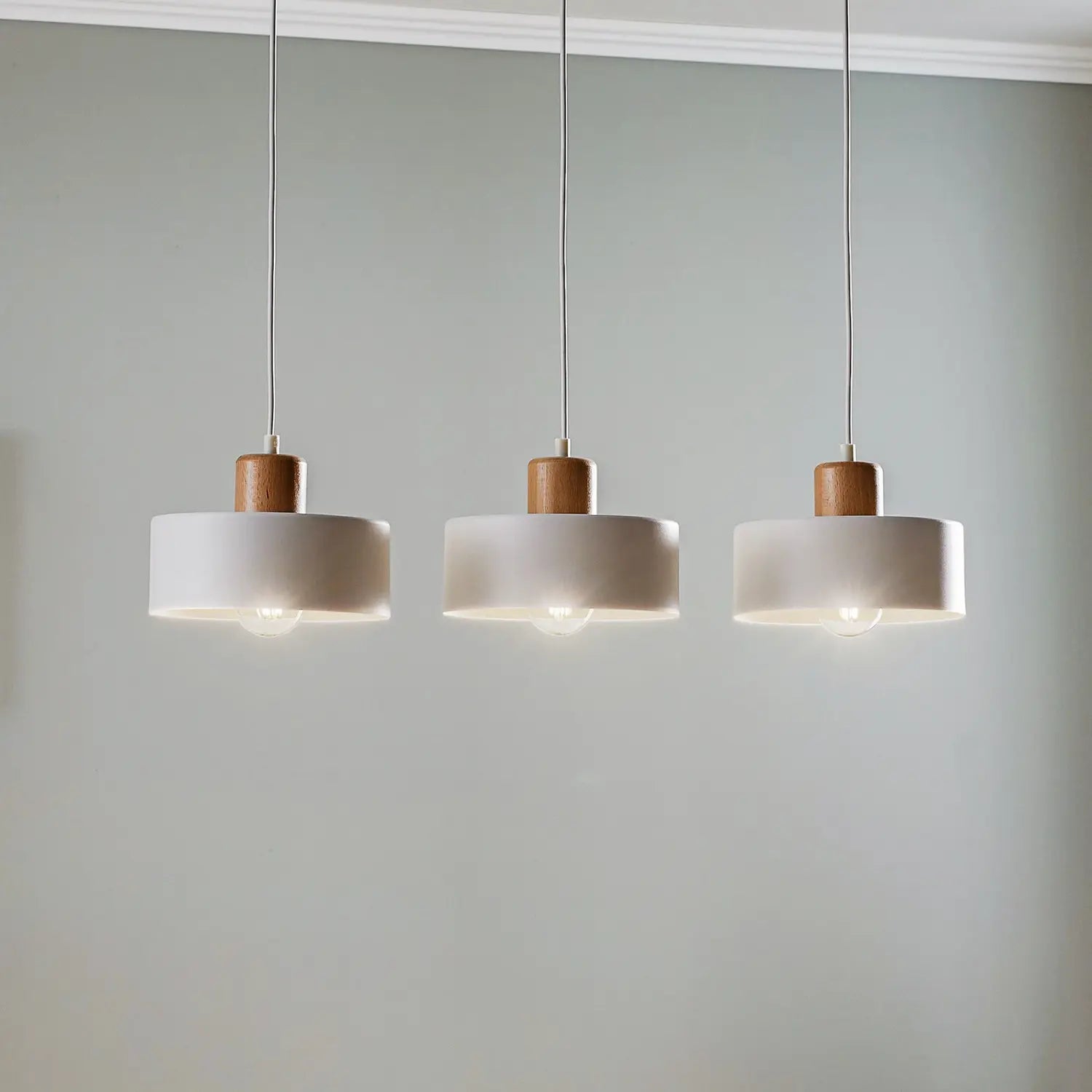B-Ware Pendelleuchte Hängeleuchte Tako Weiß 3 Flammig Stahl Holz Esszimmer E27 Led - 59017389198
