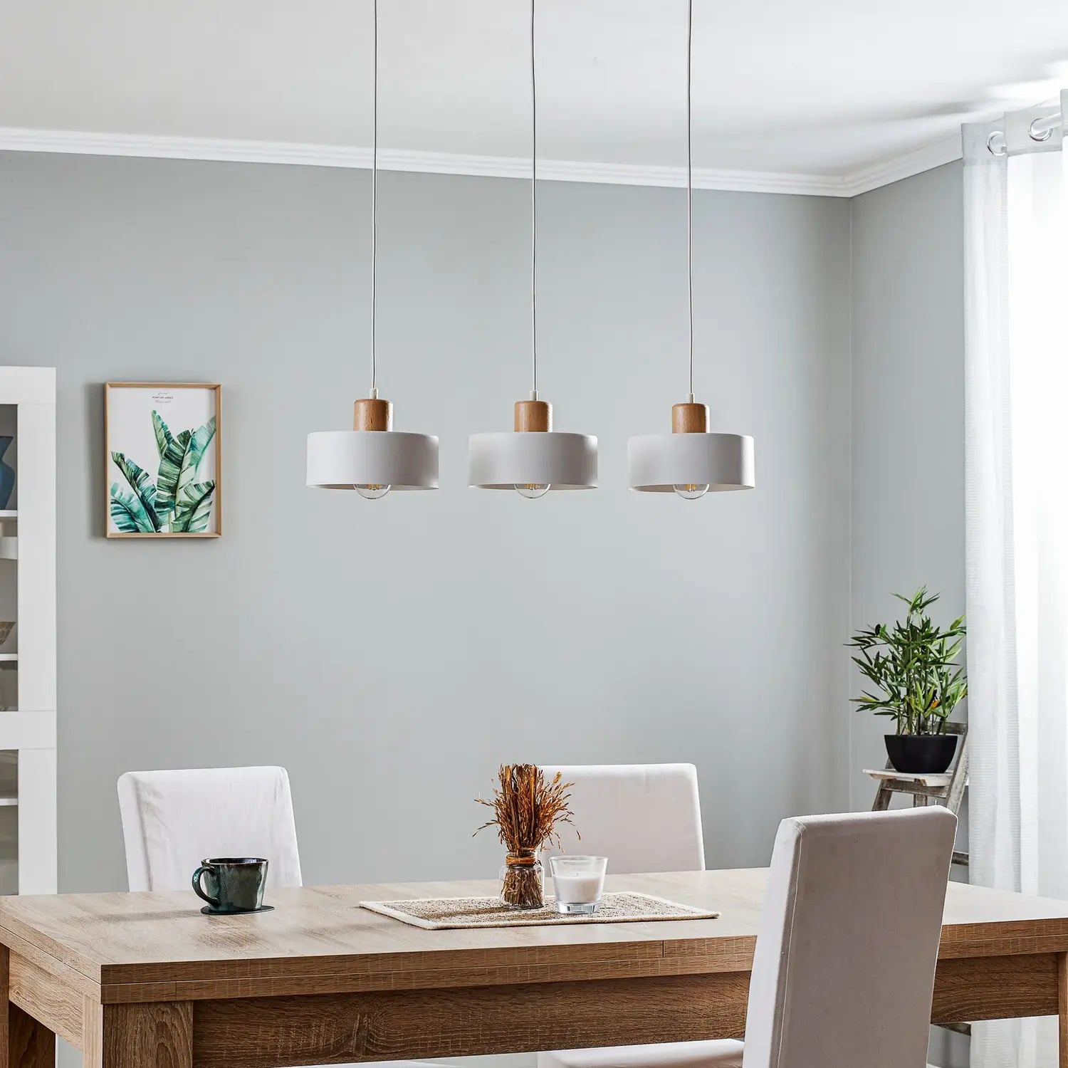 B-Ware Pendelleuchte Hängeleuchte Tako Weiß 3 Flammig Stahl Holz Esszimmer E27 Led - 59017389198