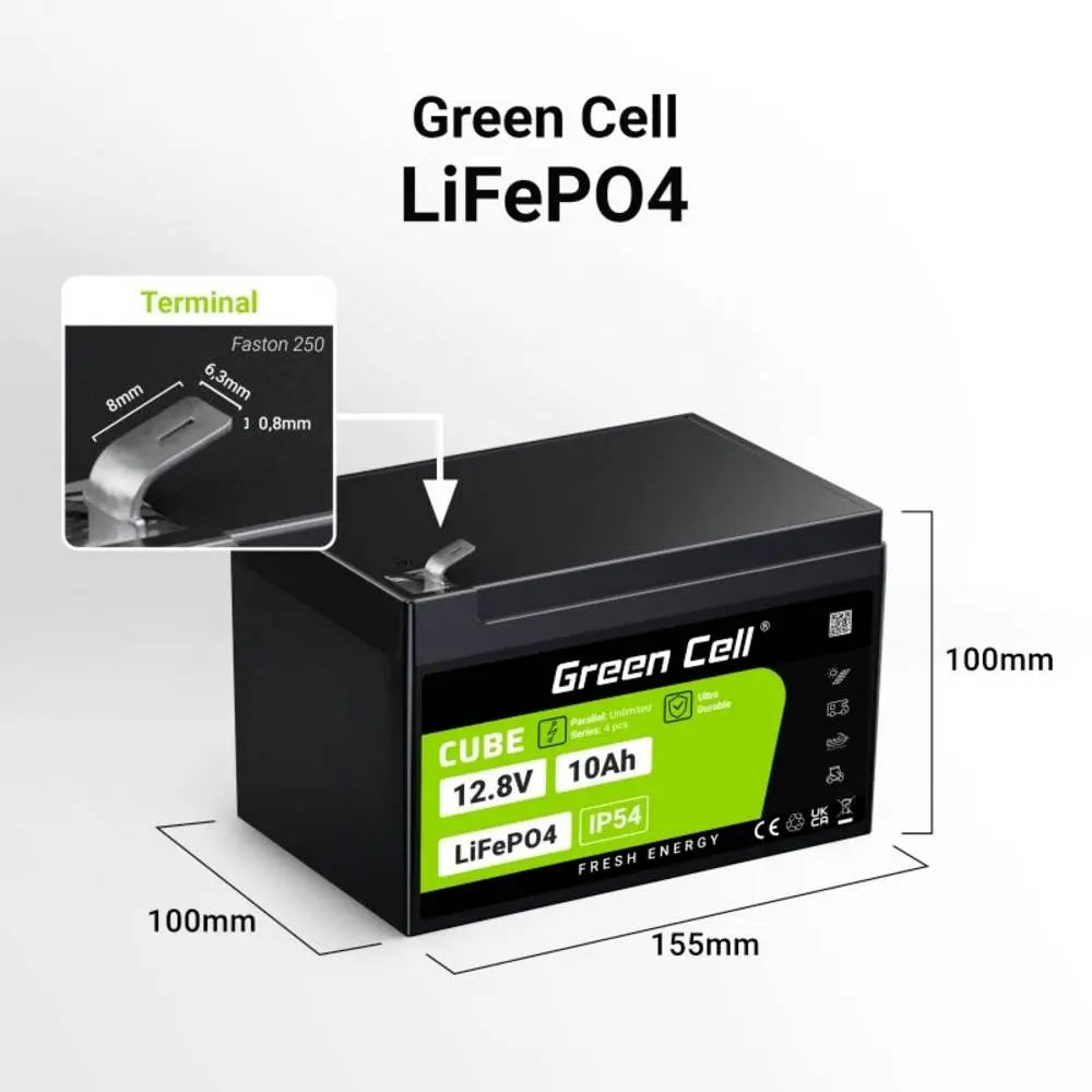 B-Ware Green Cell Spezialakku Batterie Li Fe Po4 Akku Block Flachstecker 12.8 V 10 Ah - 5904326374898