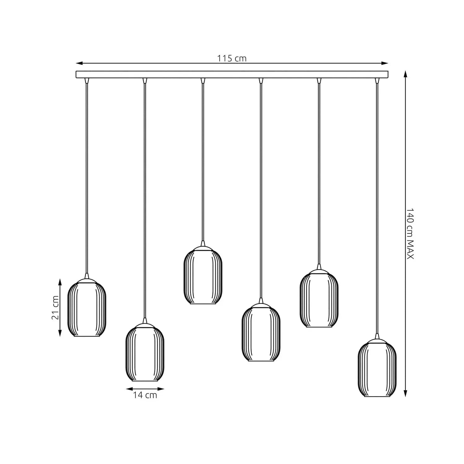 B-Ware Emibig Pendelleuchte Hängelampe Verdi E27 Led Schwarz Grau Glas Metall 6 Flammig - 5907106011372