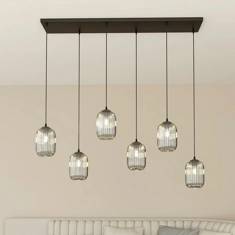 B-Ware Emibig Pendelleuchte Hängelampe Verdi E27 Led Schwarz Grau Glas Metall 6 Flammig - 5907106011372