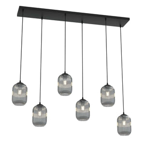 B-Ware Emibig Pendelleuchte Hängelampe Verdi E27 Led Schwarz Grau Glas Metall 6 Flammig