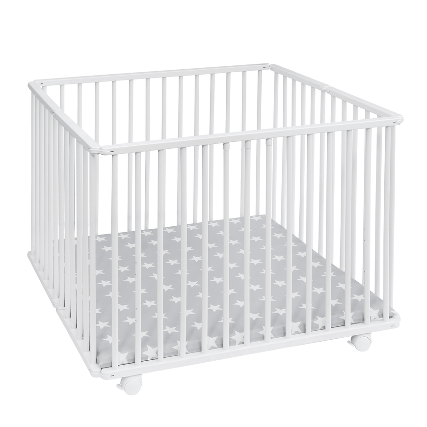 AMAL II Laufgitter Spielfeld Babybett Buchenholz höhenverstellbar Rollen Natur - 5907751413538