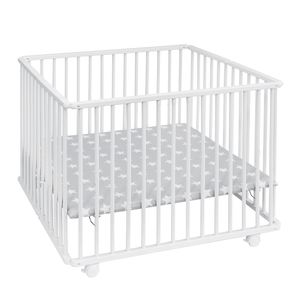 B-Ware AMAL II Laufgitter Spielfeld Babybett Buchenholz höhenverstellbar Rollen Natur