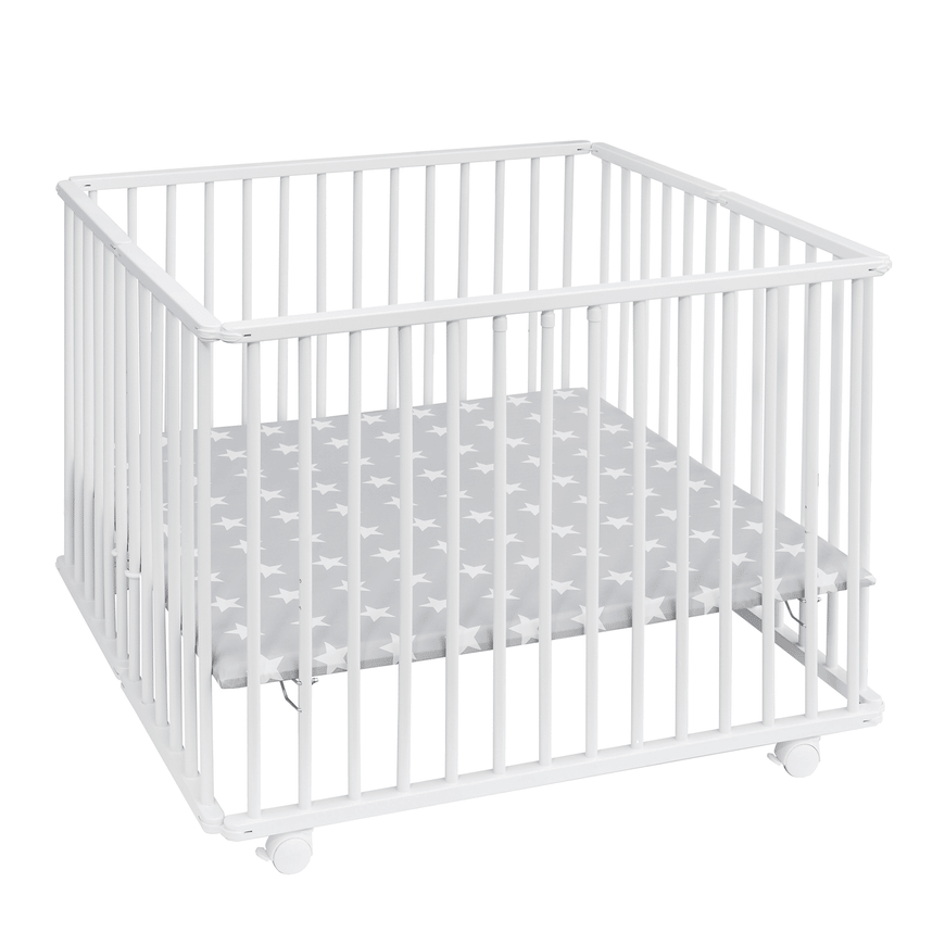 AMAL II Laufgitter Spielfeld Babybett Buchenholz höhenverstellbar Rollen Natur - 5907751413538