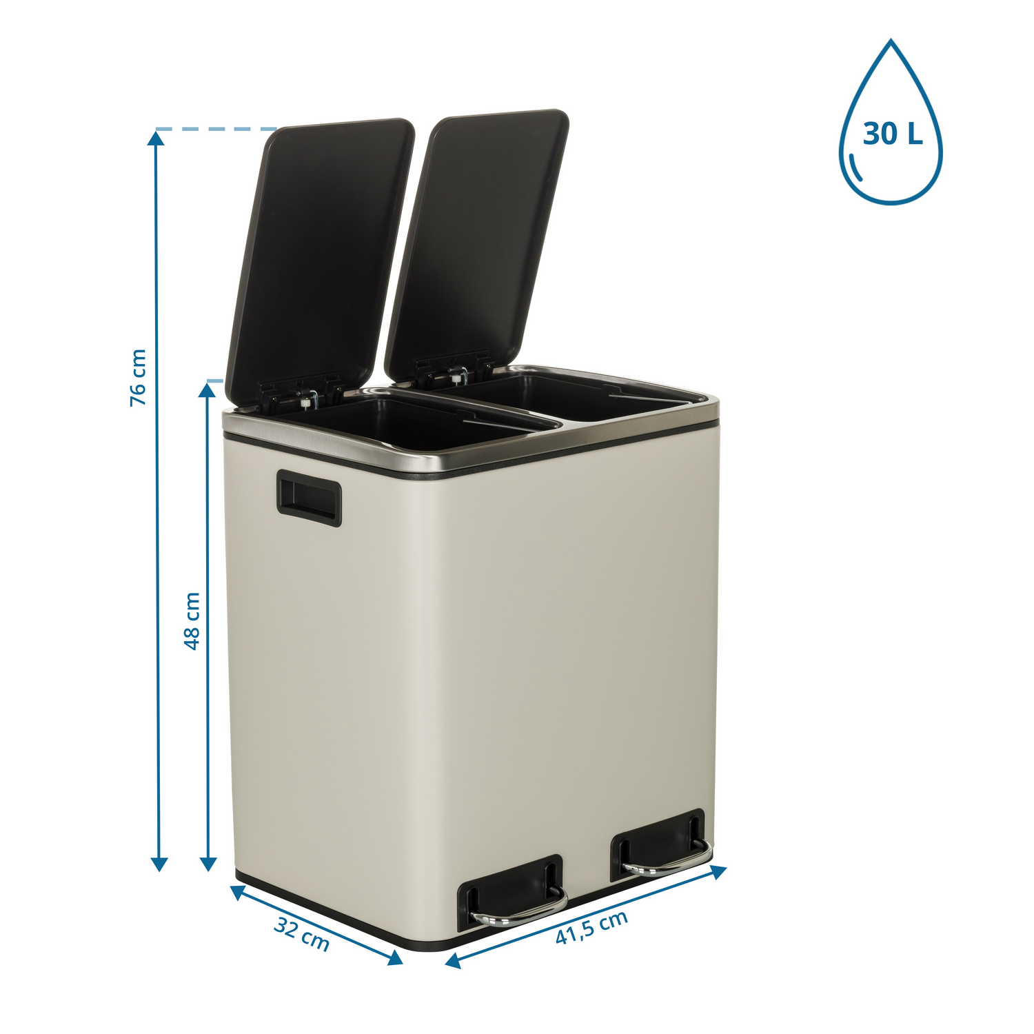 Hjh Office Clean Ix 30 L2x15 L Collecteur de déchets Système de tri des déchets Poubelle Œuf à déchets 537 B-Stock