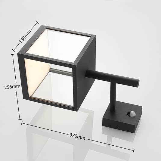 Lucande LED-Außenwandleuchte Cube Weglampe Leuchte Lampe 8W graphit, mit Sensor