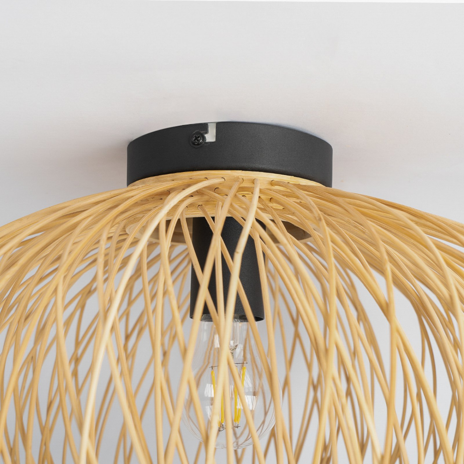 B-Ware Lindby Solvira Deckenlampe Deckenleuchte Deckenlicht Leuchte Bambusgeflecht Rund