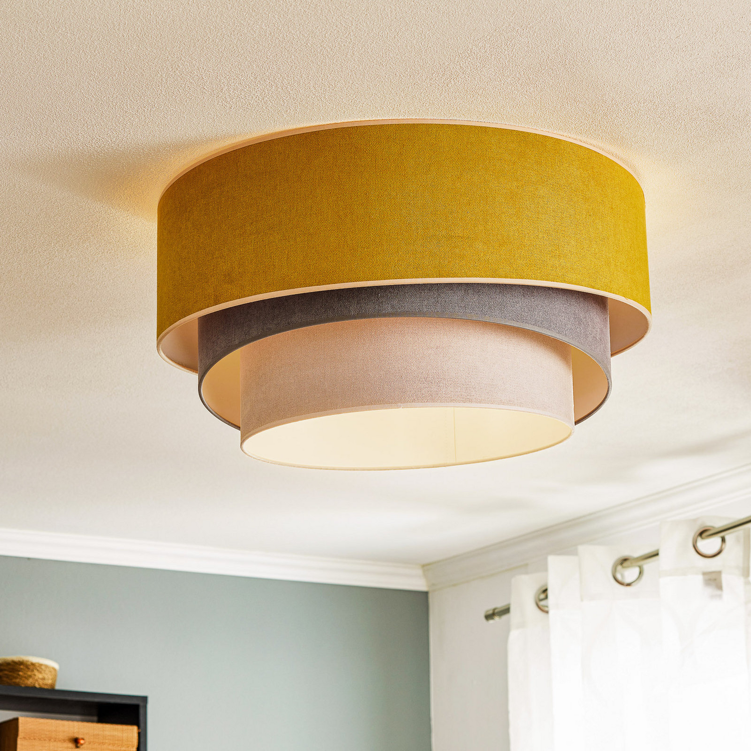 B-Ware Euluna Deckenlampe Pastell Trio Deko Deckenlampe E27 ø 60cm Senf Grau Hellgrau