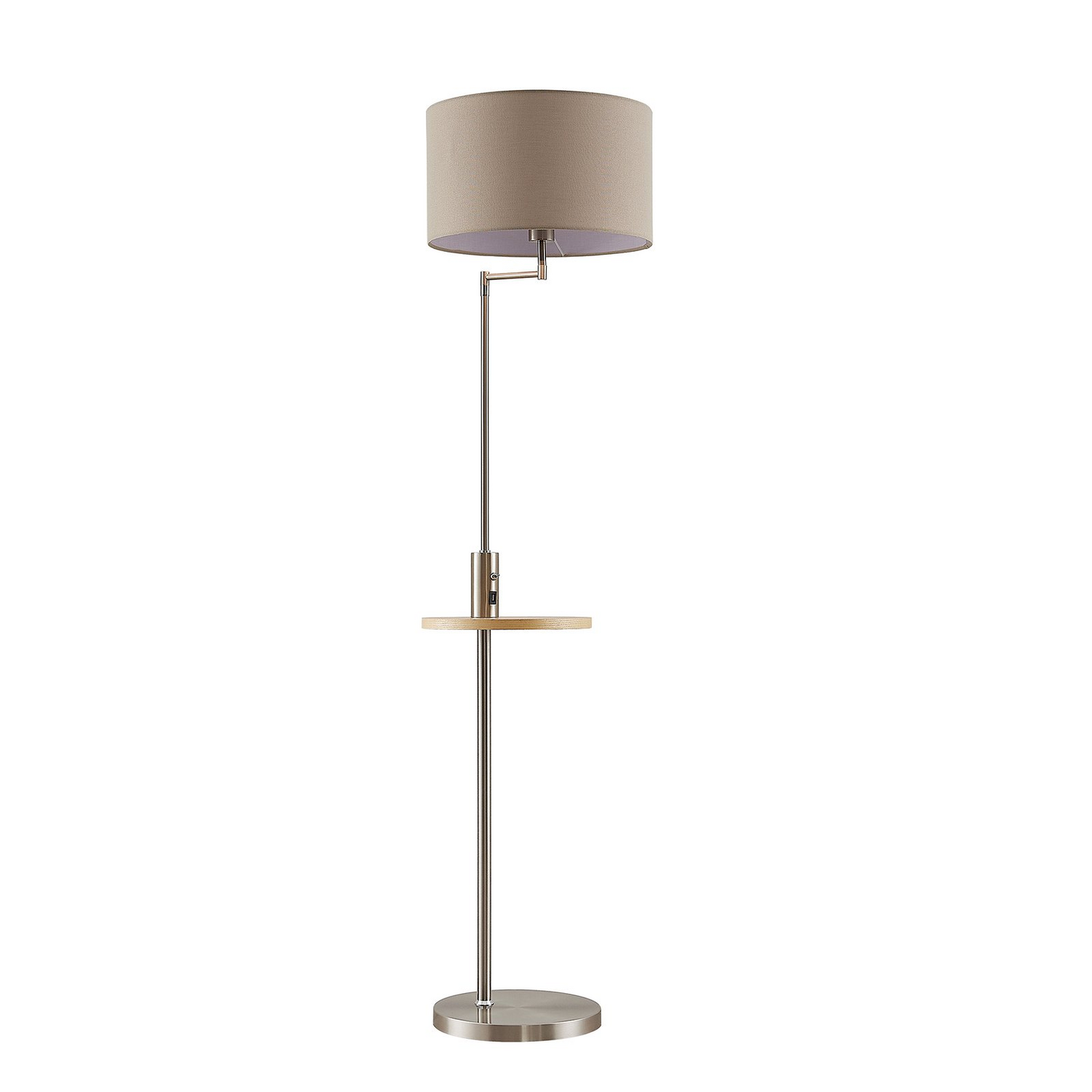 Lampadaire Lindby Zinia avec étagère et port USB, nickel, E27342, produit de seconde main.