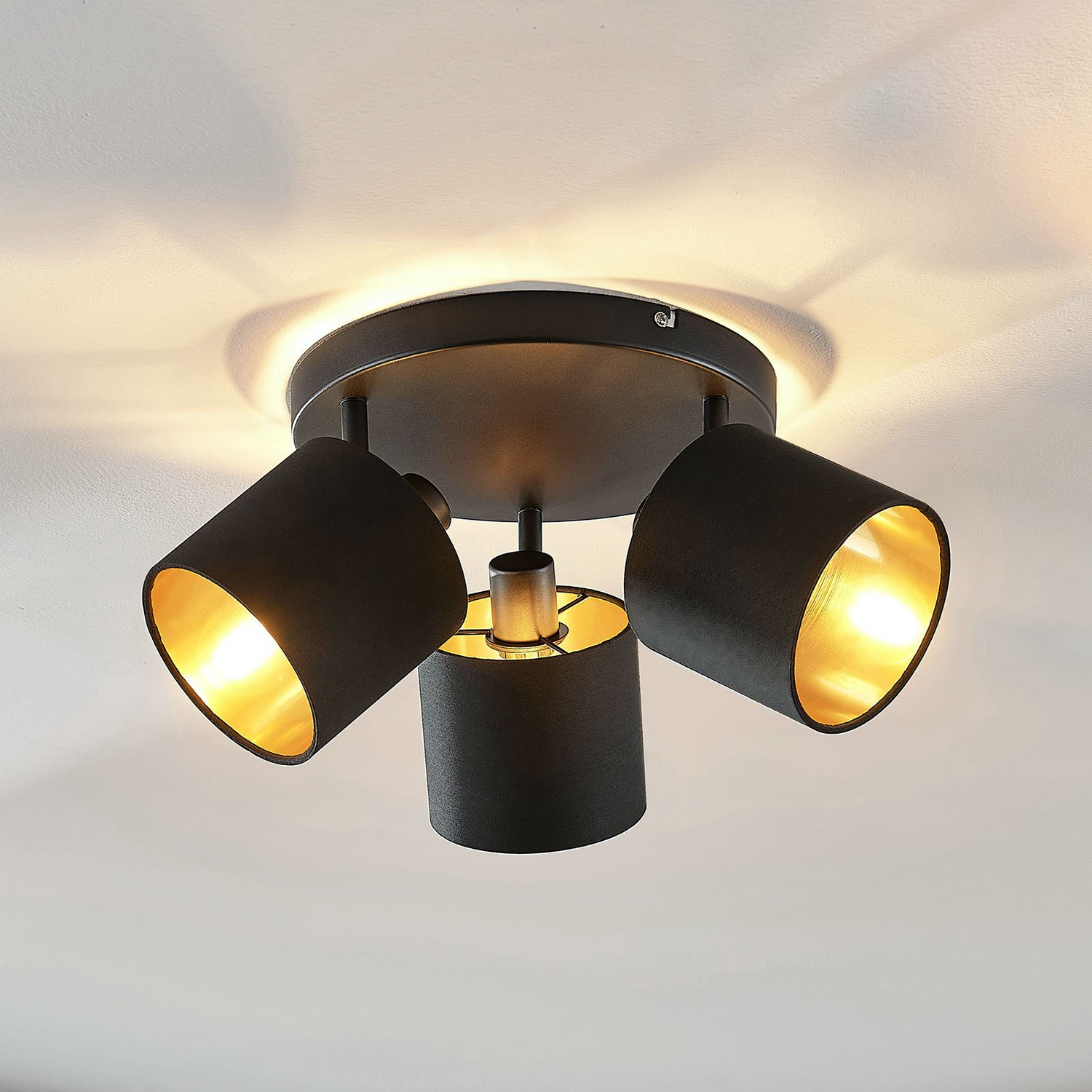 B-Ware Lindby Stoff Deckenlampe Vasilia In Schwarz Gold 3 Flg Deckenlampe Deckenlicht