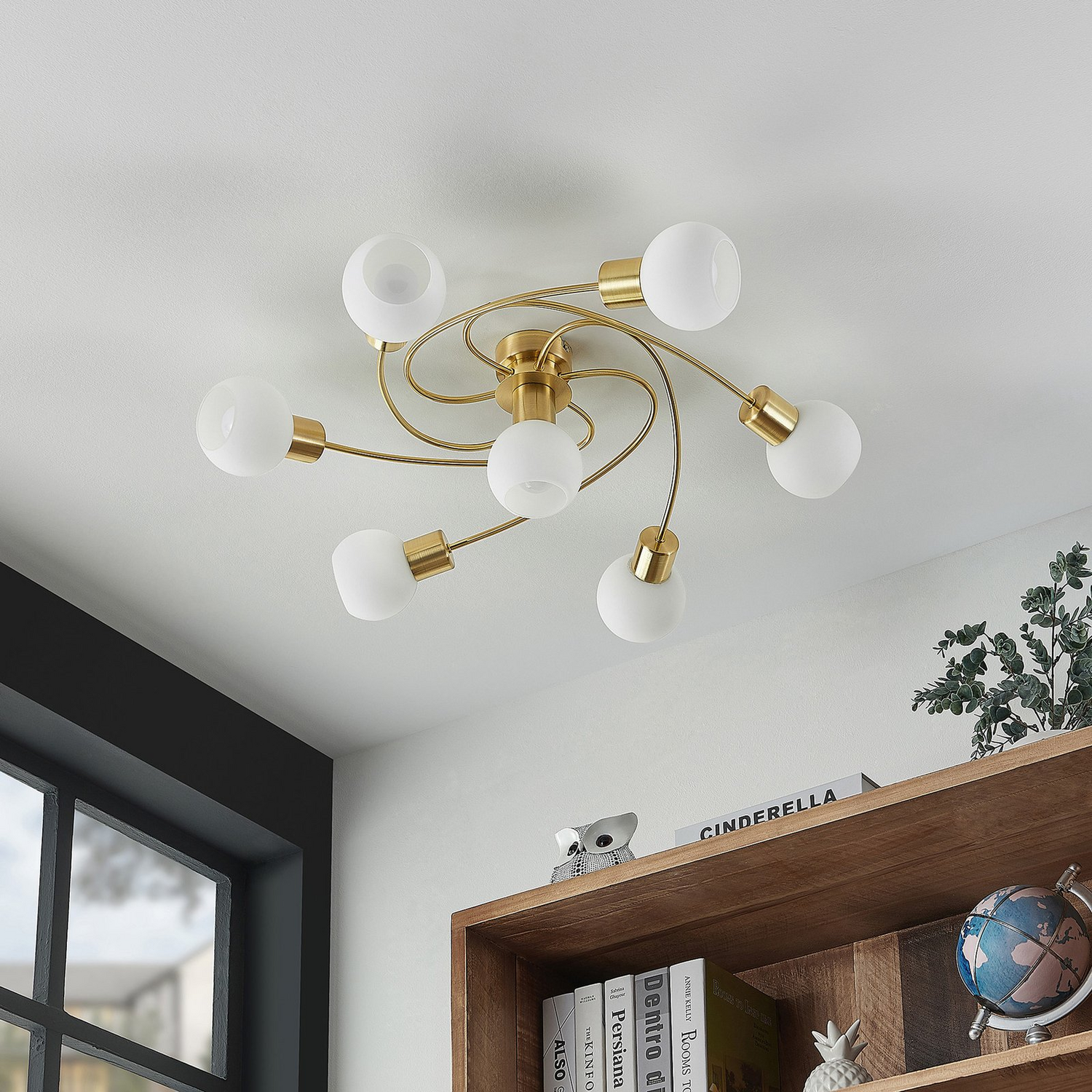 Plafonnier Lindby Ciala, 7 lumières, laiton, culot E14, produit de seconde main 