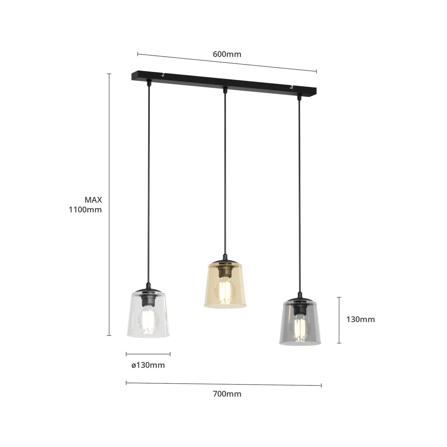 Pendellampe Lucea Dreiflammig Transp./Smoke/Amber Pendelleuchte Lampe Spot Licht B-Ware - 5902349222622