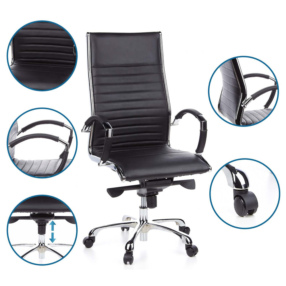 hjh OFFICE Bürostuhl Chefsessel Drehstuhl PARMA 20 Leder schwarz Chrom 110kg - 4260182536315