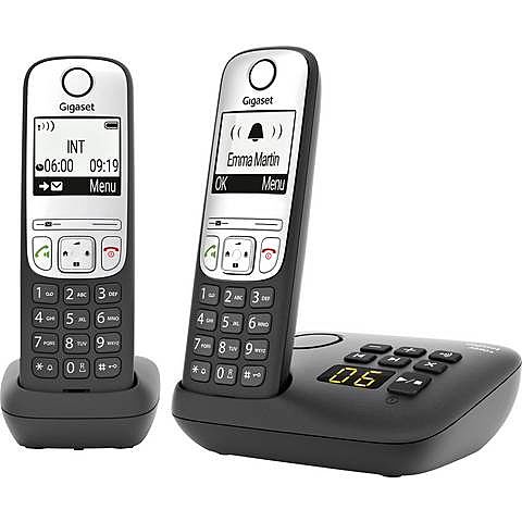 Téléphone sans fil DECT Gigaset A690 A Duo, analogique, mains libres, avec base, noir, produit reconditionné.