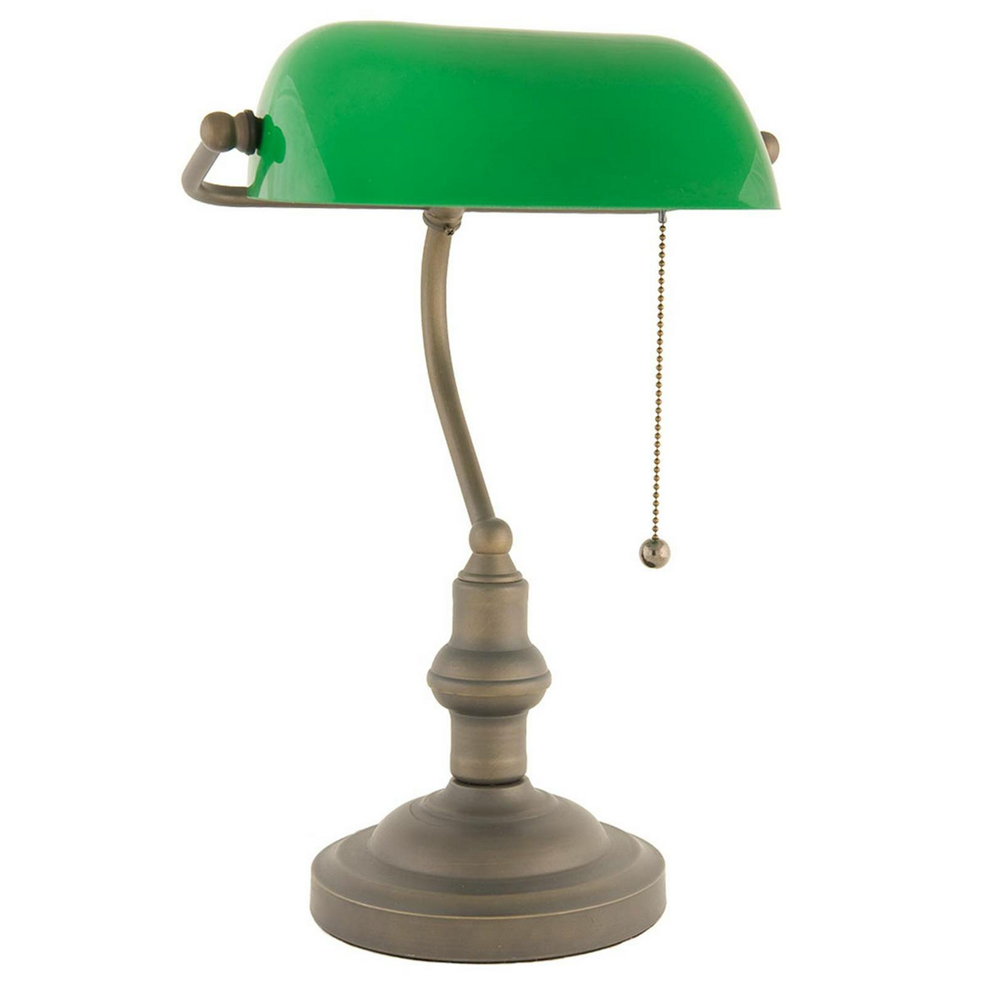 Clayre&Eef Bankerlampe Tischlampe Tischleuchte Büroleuchte E27 Antikbraun Grün