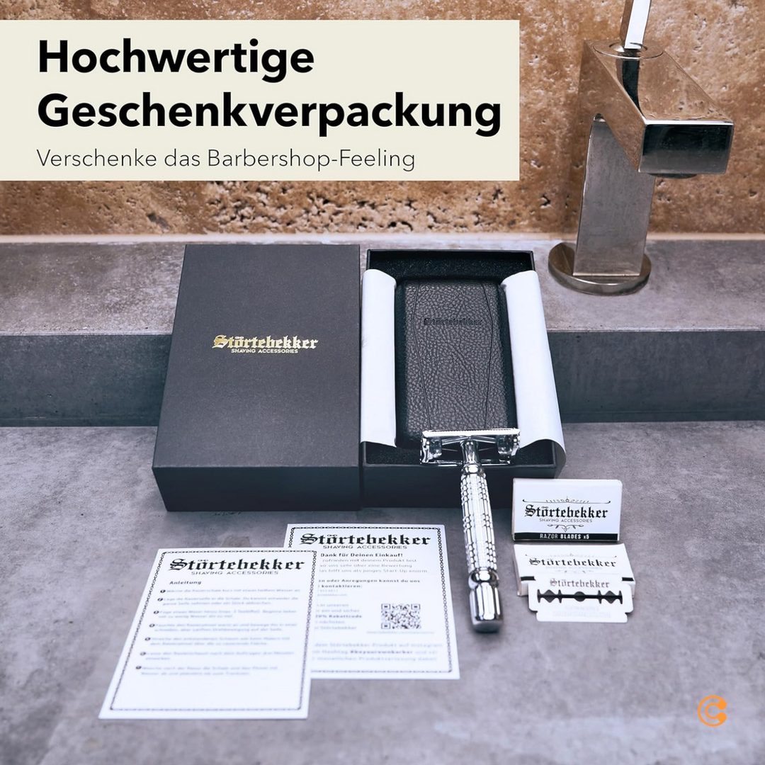 Störtebekker Rasierhobel Nassrasierer Rasierer Herrenrasierer Reiseetui Silber B-Ware