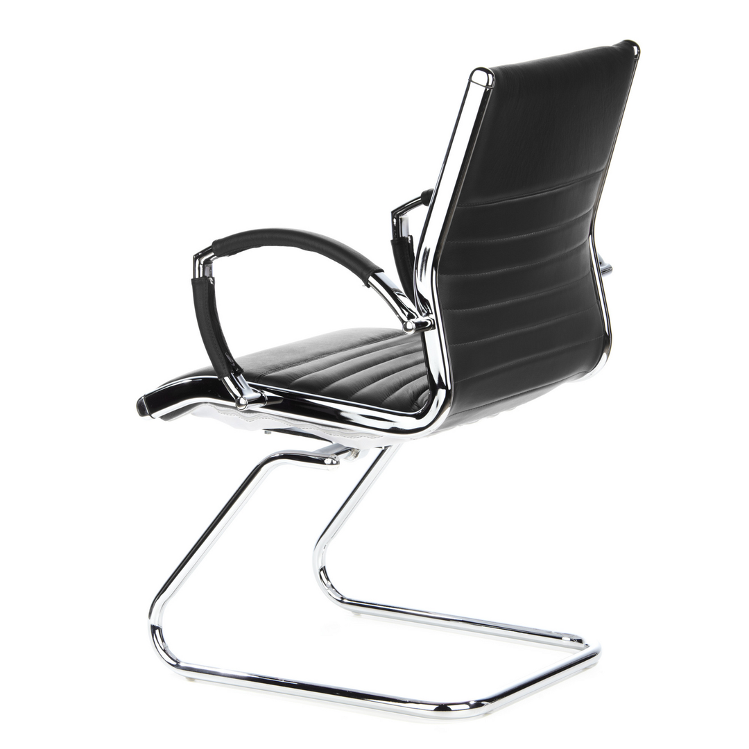 hjh OFFICE Konferenzstuhl Freischwinger Stuhl PARMA V Sitz Leder schwarz Chrom