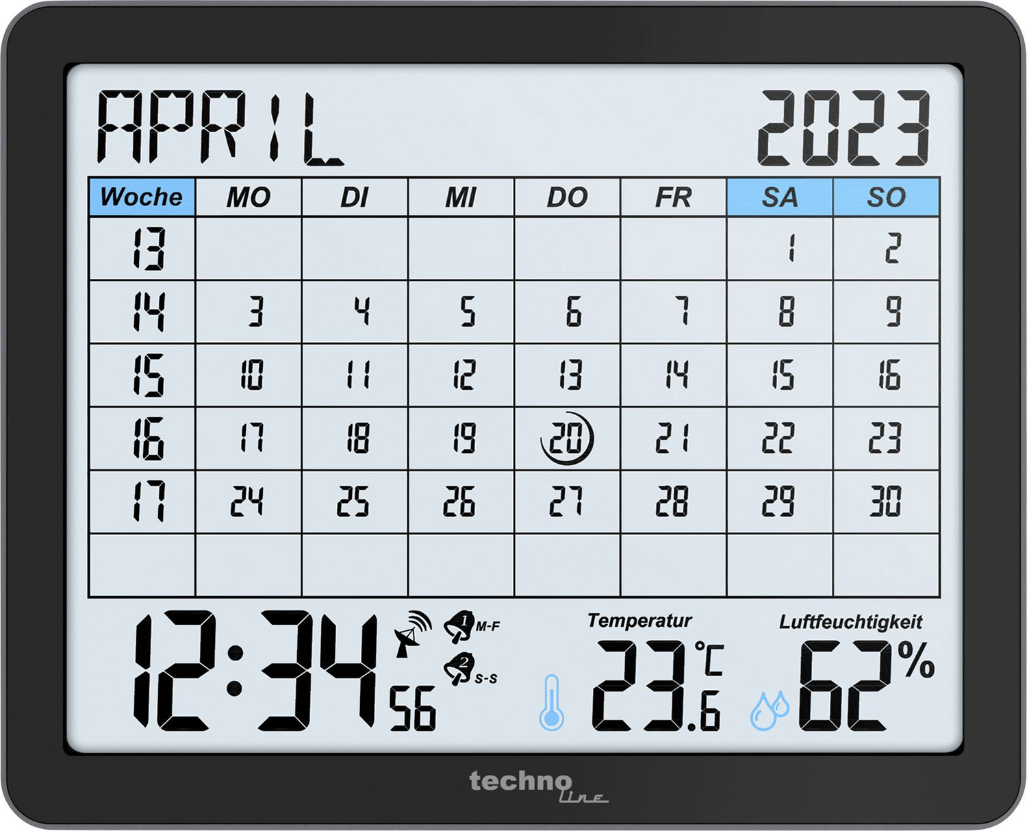 B-Ware Techno Line Wt2600 Funk Kalender Schwarz Alarmzeiten 2 Uhren Tischuhren Tablet