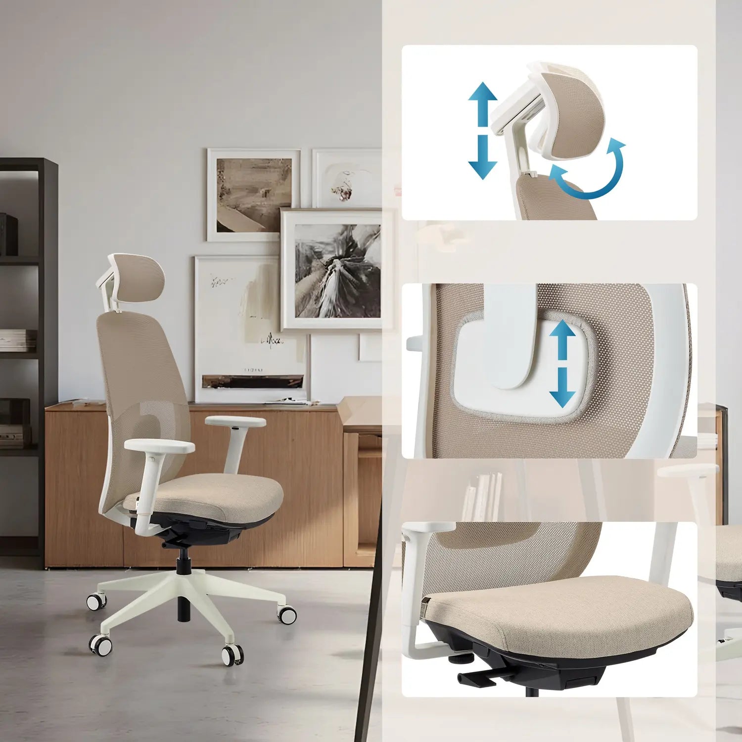 B-Ware Hjh Office Bürostuhl Drehstuhl Stuhl Skandis Pro Kopfstütze Beige Weiß Mesh - 4064323109235