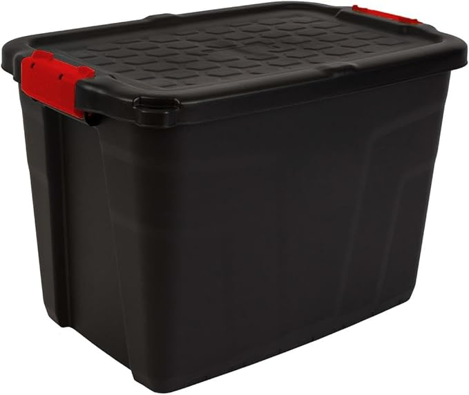 Strata Aufbewahrungsbox Kiste 60 L Deckel Abschließbar Innen Außen Schwarz Rot  B-Ware - 5021711059151