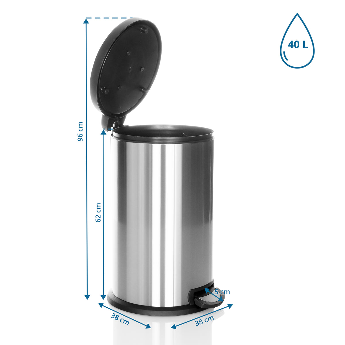hjh OFFICE Abfallsammler Mülleimer Müllbehälter 40L silber Stahl - 4064323036449