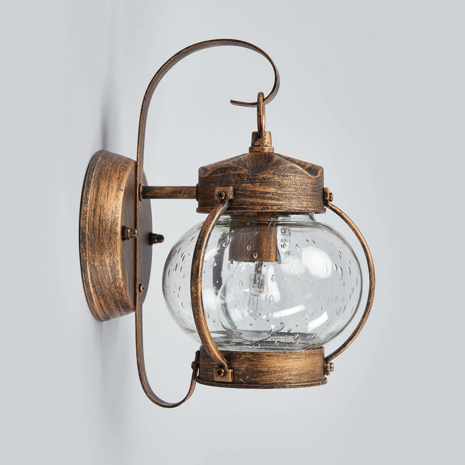 Applique murale extérieure Daisy, lampe d'extérieur, éclairage, verre bullé, E27, marron/doré