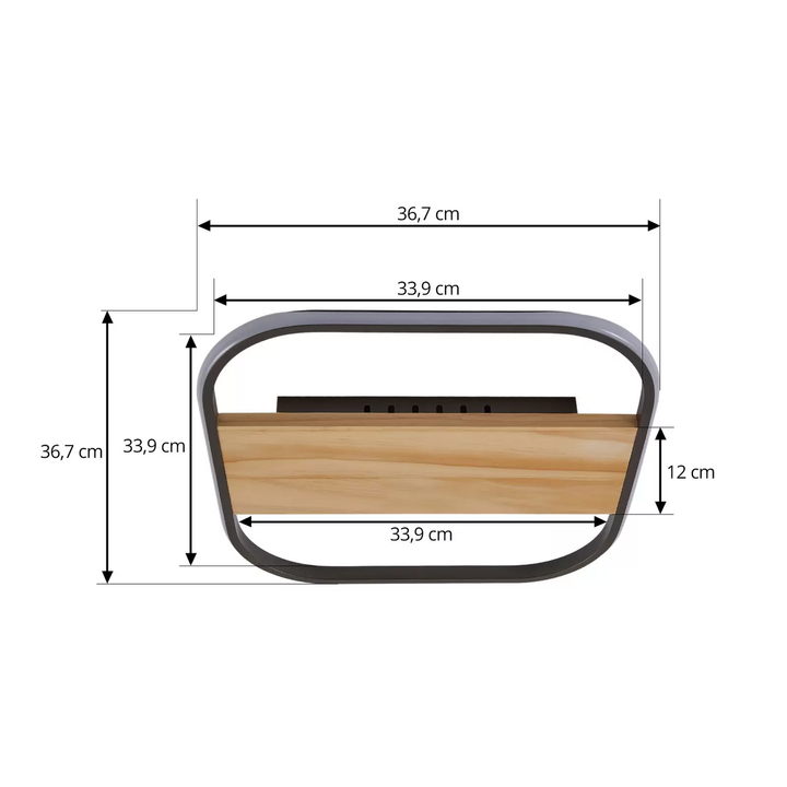 Lindby LED-Deckenleuchte Romilda Deckenlampe Leuchte Lampe grau Holz 37 cm breit
