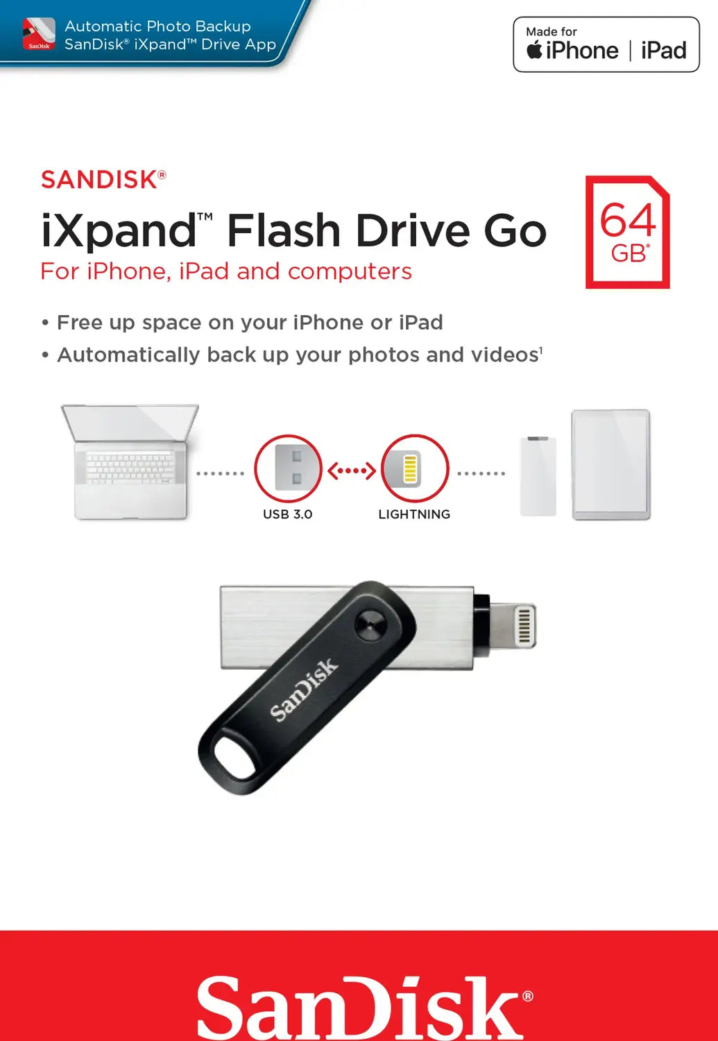 B-Ware San Disk I Xpand Go Flash Laufwerk Speicherstick 64 Gb I Phone Speicher Mobilgerät - 619659169381