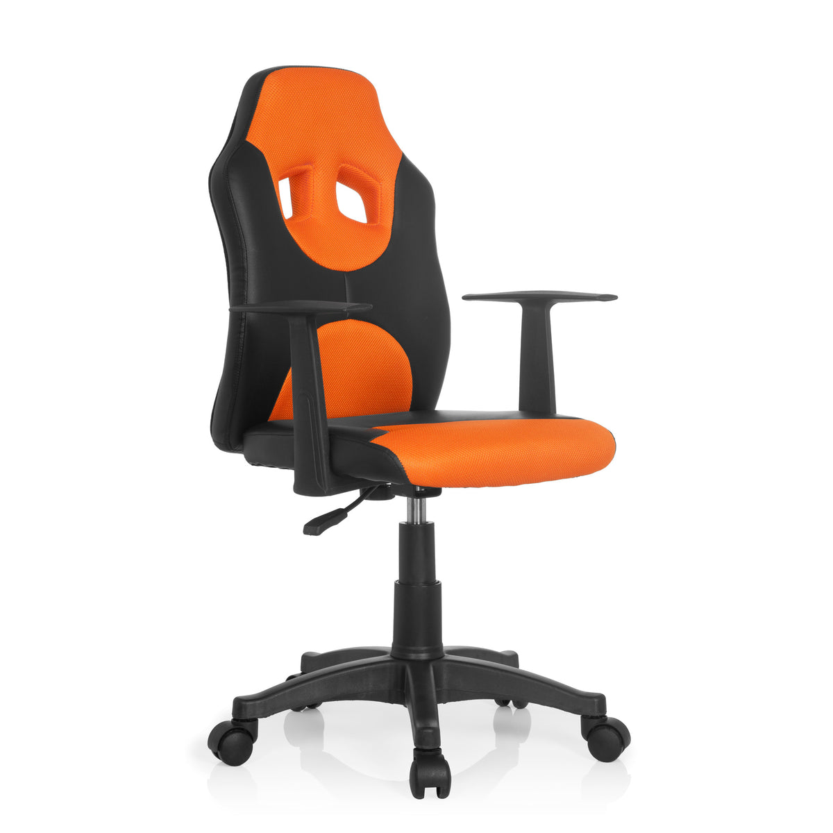 hjh OFFICE Kinderdrehstuhl Stuhl schwarz orange Kunstleder Armlehnen Rollen - 4251084640897