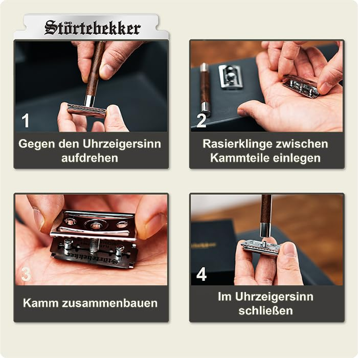 B-Ware Störtebekker Premium Rasierhobel Solingen Rasierer Herrenrasierer Set Walnuss