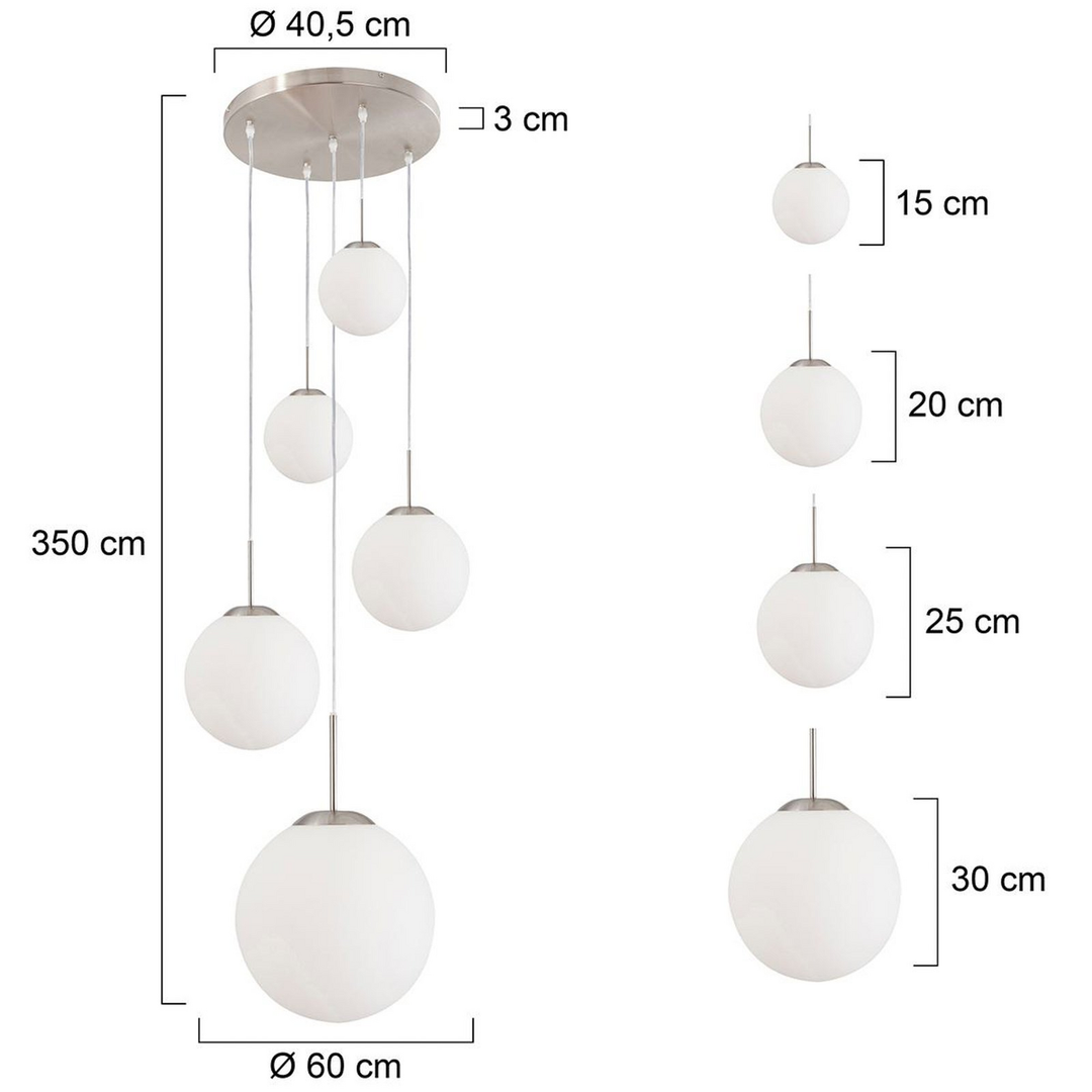 Steinhauer Hängeleuchte Bollique stahl opalweiß Glas 5-flammig Deckenlampe Lampe