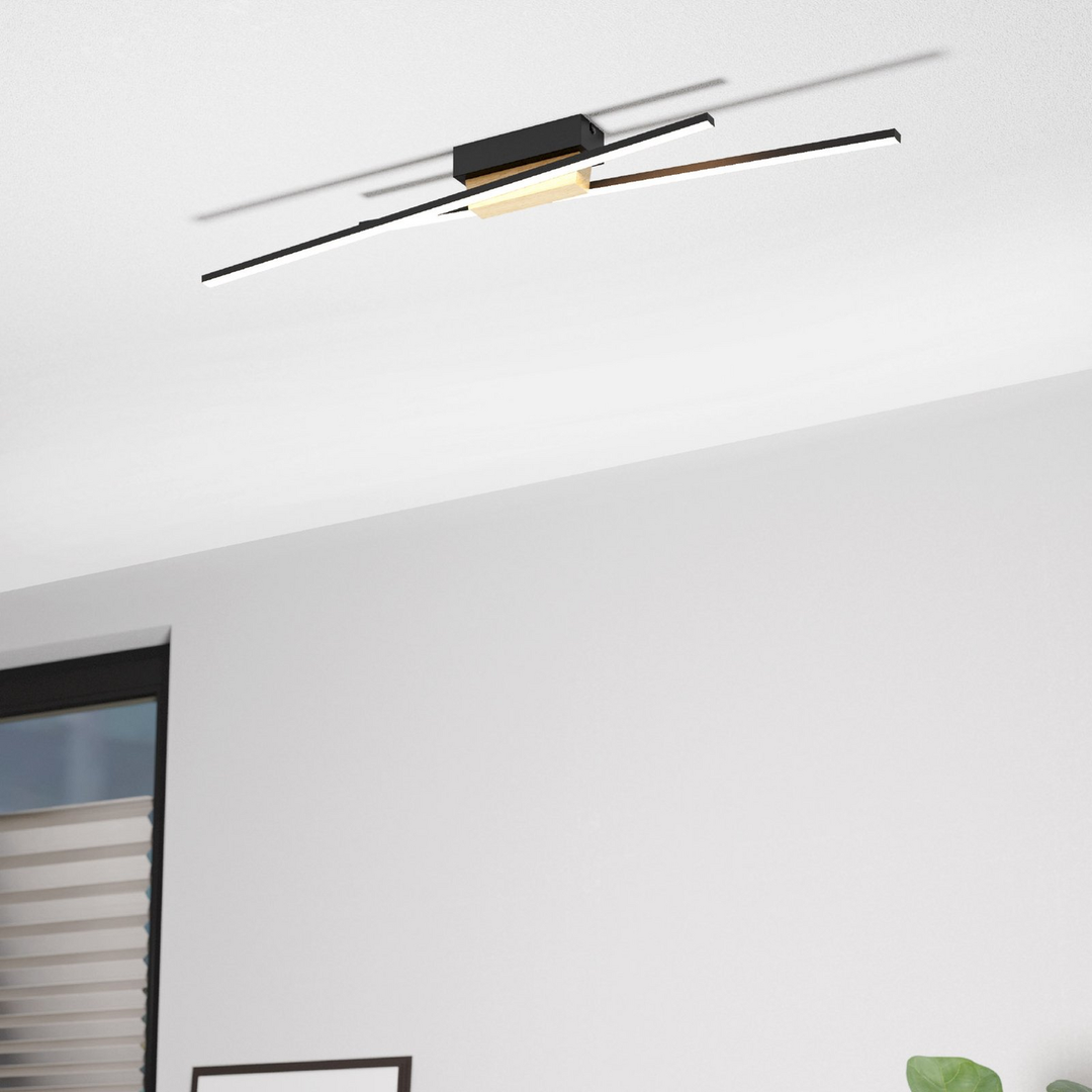 Eglo Led Deckenleuchte Panagria Deckenlampe Deckenlicht Schwarz Mit Holzdetail B-Ware - 9008606244232