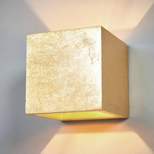 Lindby Würfelförmige Wandleuchte Yade Wandleuchte Lampe goldfarben G9 Gips Metal