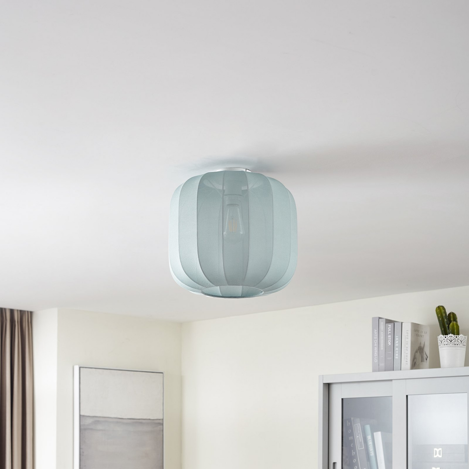 B-Ware Lindby Deckenleuchte Helin Deckenlampe Deckenlicht Lampe Led Blau Stoff ø 35 Cm