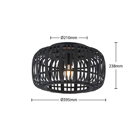 Plafonnier Lindby Canyana de seconde qualité, lampe de plafond, luminaire pour salon, rotin, noir 549