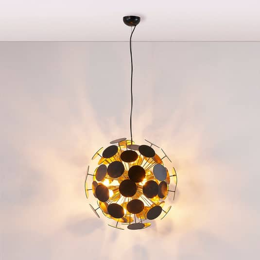 Lindby Hängeleuchte Kinan Deckenlampe Pendelleuchte E14 Scheiben in Schwarz Gold