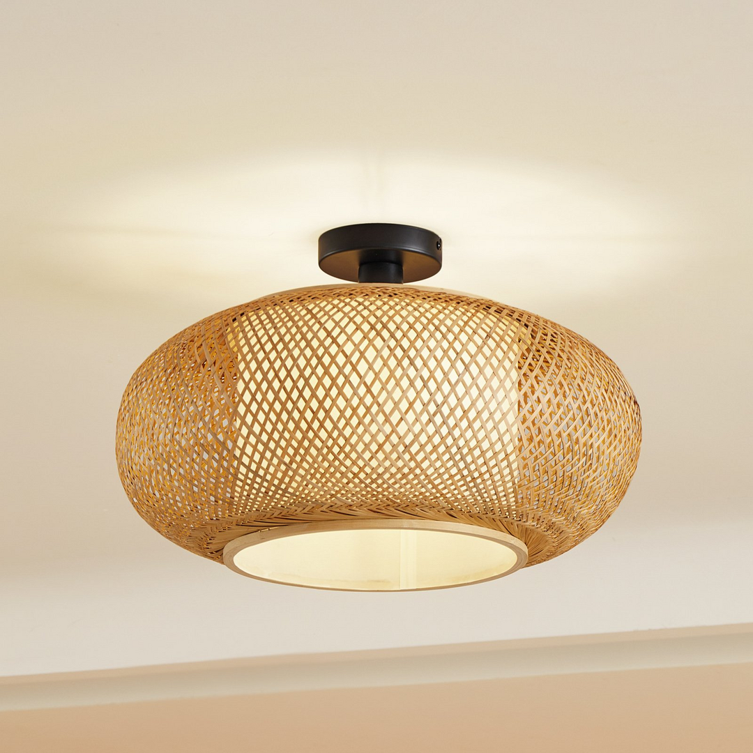 Lindby Deckenleuchte Romaine Bambus Natur Weiß ø 50 Cm Lampe Leuchte Spot B-Ware